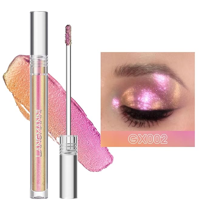 Metallic Liquid Chameleon Eyeshadow, Multi-Dimensional Eye Looks, Long-lasting Holographic Glitter Multichrome Eyeshadows Makeup (#Peacock+#GX002)