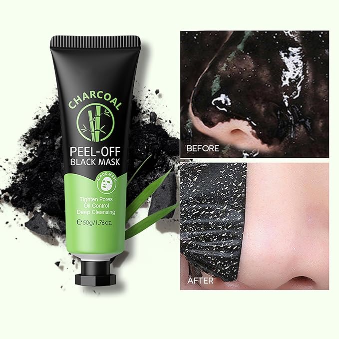 Charcoal Peel Off Face Mask Blackhead Remover Mask, Moisturizing Charcoal Facial Mask with Sodium Hyaluronate, Deep Cleansing Cleanser for Dirts, Pores, Acne, Skin Oil and Blackheads, 1.76 oz