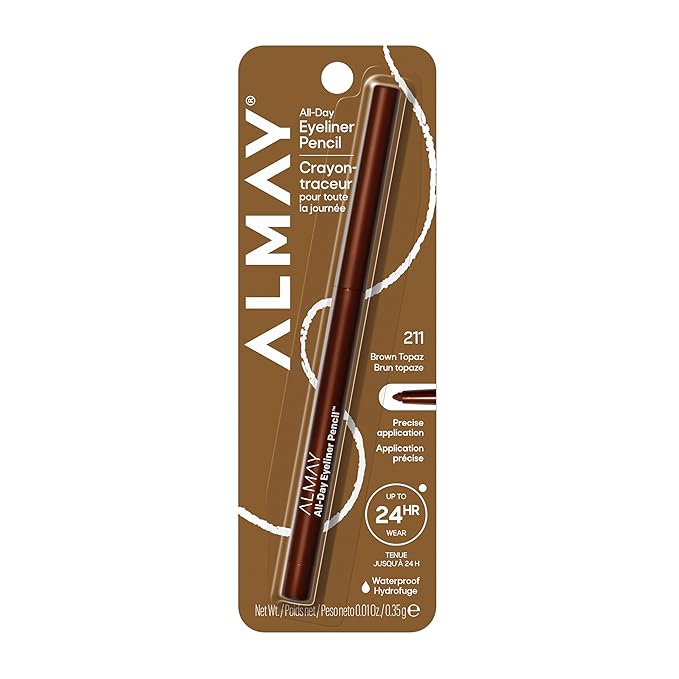 Almay All-Day Eyeliner Pencil, Hypoallergenic, Cruelty-Free, Oil-Free, Fragrance-Free, Ophthalmologist Tested, Long Wearing and Water Resistant (Packaging May Vary), Brown Topaz, 0.01 oz