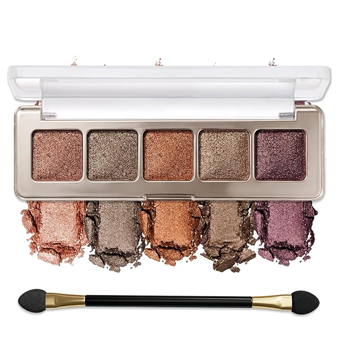 Erinde Metallic Plum Brown Taupe Champagne Eyeshadow Palette, Matte & Shimmer Nude Neutral Eye Shadow Palettes Blendable Long-Lasting Eye & Contour Makeup Palette for Blue, Green Brown Eyes, 05
