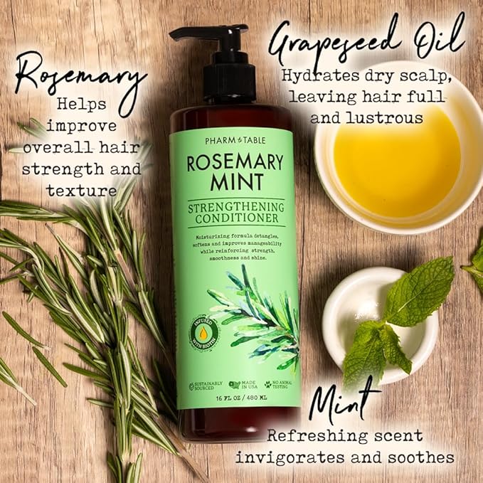 PHARM TO TABLE Rosemary & Mint Conditioner for Men and Women, Invigorates the Scalp, Moisturizes Dry and Damaged Hair, 480ml