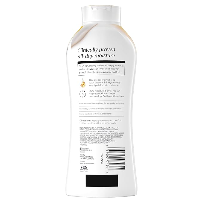 Olay Body Wash for Women, Ultra Moisture, 24hr Moisturizing, Hydrating & Refreshing, B3 Vitamin Complex, Free of Parabens & Phthalates, For All Skin Types, Shea Butter Scent, 22 fl oz