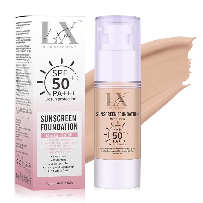 Tinted Face Sunscreen - Waterproof & Lightweight Liquid Foundation with SPF 50++, 3-in-1 Full Coverage Foundation Smooths & Blurs Pores, 403 Deep