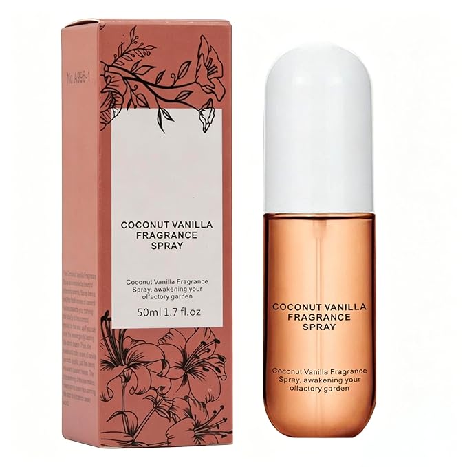 Coconut Vanilla Hair and Body Perfume Mist, Sweet Gourmand Fragrance Spray for All-Day Wear, Alcohol-Free Lightweight Scented Mist, Coconut and Sandalwood Blend, 1.7 fl oz (50ml)