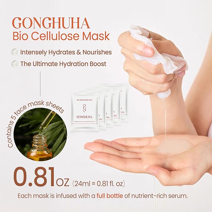 Red Ginseng Bio Cellulose Face Mask - Deep Hydrating Sheet Mask with Honeysuckle & Cica - Soothing Korean Skincare for Glowing Skin - 1 Sheet