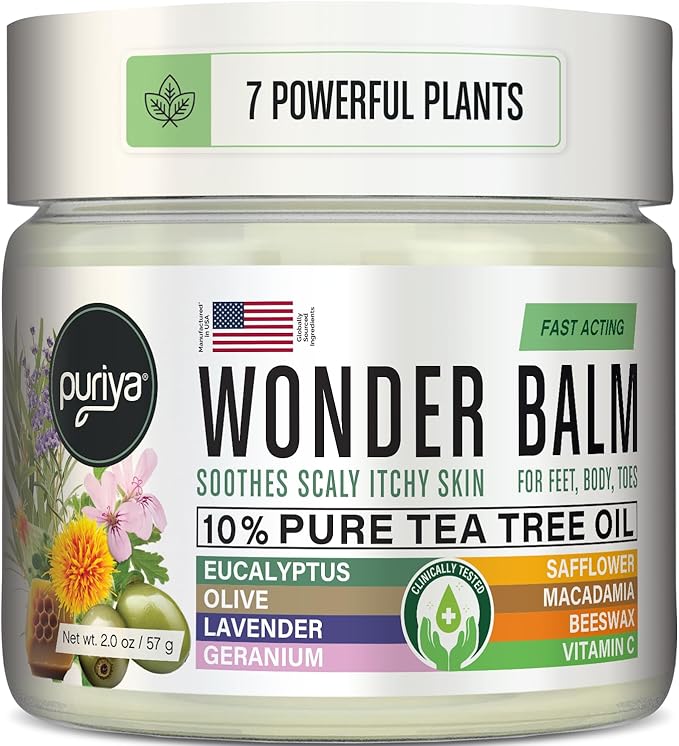 Puriya Wonder Balm, Extra Strength Itch Relief and Skin Comfort for Athletes and Active Professionals, Plant-Based Cream Soothes Rash, Ringworm, Dry, Irritated Skin on Feet, Groin and Body (2 oz)
