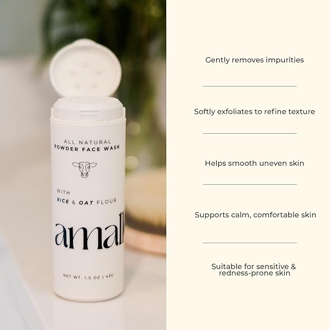 Amallow - Enzyme Powder Face Wash - Gentle Exfoliating Powder-to-Foam Cleanser with Rice Powder, Papaya Enzymes & Oat Flour - Facial Cleanser for Sensitive Skin