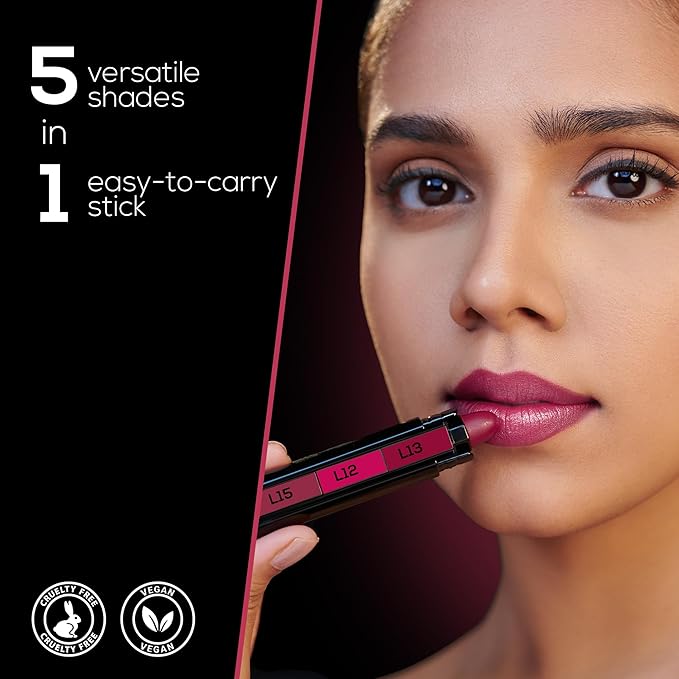 RENEE FAB 5 Glossy 5 in 1 Lipstick 7.5 Gm - Five Shades in One - Moisturizing & Nourishing, Long Lasting, Glossy Finish - Intense Color Payoff - Compact, Glides Smoothly with One-Stroke Application