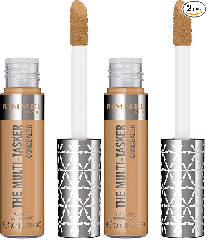 Rimmel London, Multi-Tasker Concealer, 070 Honey, Crease-Proof, Transfer-Proof, Waterproof, Up To 24-Hour Wear, Vegan Formula, 0.33oz (Pack of 2)