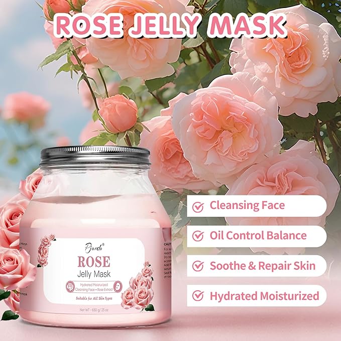 Pjordo Jelly Masks for Facials Professional, Bulgarian Rose Hydrating & Moisturizing Jelly Mask Powder with Mixing Bowl Set, Peel-Off Hydrojelly Face Mask Skincare, Spa Use for All Skin