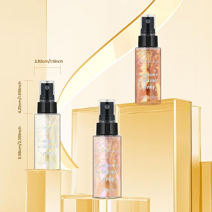Noerrors 3pcs Body Glitter Spray Set Holographic Liquid Highlighter Glow Shimmer Mist Luminizer Sparkles Shinny Illuminator Multichrome Iridescent Makeup for Hair Body Face -Rose Gold Bronze White