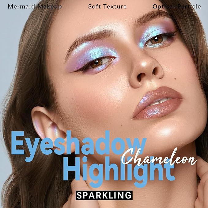 HOSAILY Holographic Duochrome Blue Green Glitter Eyeshadow Stick, Color Shift Shimmer Chameleon Eye Shadow Brightener Pencil, Silky Smooth Iridescent Sparkle Inner Corner Eye Highlighter Fairy Makeup