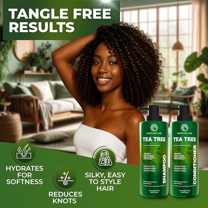 Tea Tree Shampoo and Conditioner Set - Sulfate Free, Anti Dandruff Hair Care for Men and Women - Cleansing Formula for Itchy Scalp and Oil Control - 14 Fl Oz (Set of 2)