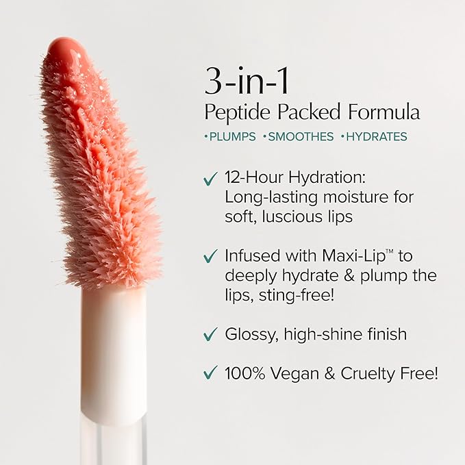 Thrive Causemetics Sheer Strength Lip Plumping Peptide Gloss, Lip Plumper with Vitamin E, Peptides, Plumps, Smooths & Hydrates Lips, High Shine, Vegan & Cruelty Free, Taylor (True Tangerine)