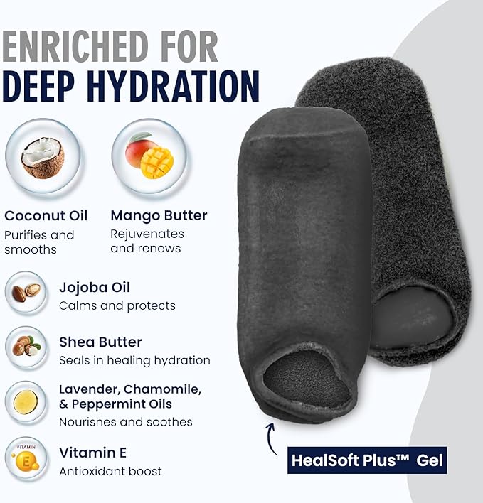 Dr. Frederick’s Original Moisturizing Gel Socks for Men & Women – Dry Feet & Cracked Heel Treatment – Full Foot Gel Lining with Mango Butter, Shea Butter, Jojoba & Coconut Oil (Obsidian Oasis)