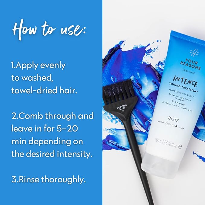 Four Reasons Color Mask INTENSE Blue (27 Colors) - Intensive Toning Treatment - Color Depositing Conditioner – Semi Permanent Blue Hair Dye for Lightened and Colored Hair– 100% Vegan, 6.76 fl oz