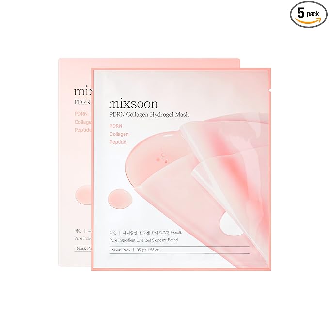 mixsoon PDRN Collagen Hydrogel Face Mask - Deeply Hydrating & Firming, Elasticity, Collagen Peptide Skin Treatment Mask 35g x5ea Korean Glass Skin Care for All Skin Types