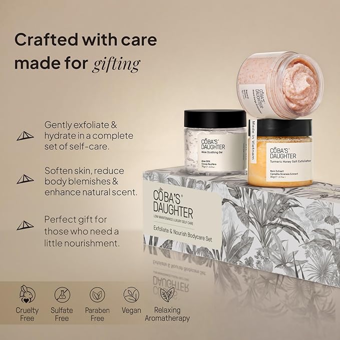 COBA’S DAUGHTER Luxury Spa Gift Set – 7-Piece Scrub & Soothe Body Care Set with Water Hyacinth Basket – Premium Mother's Day, Birthday, Housewarming, Bridal Shower & Self-Care Gift