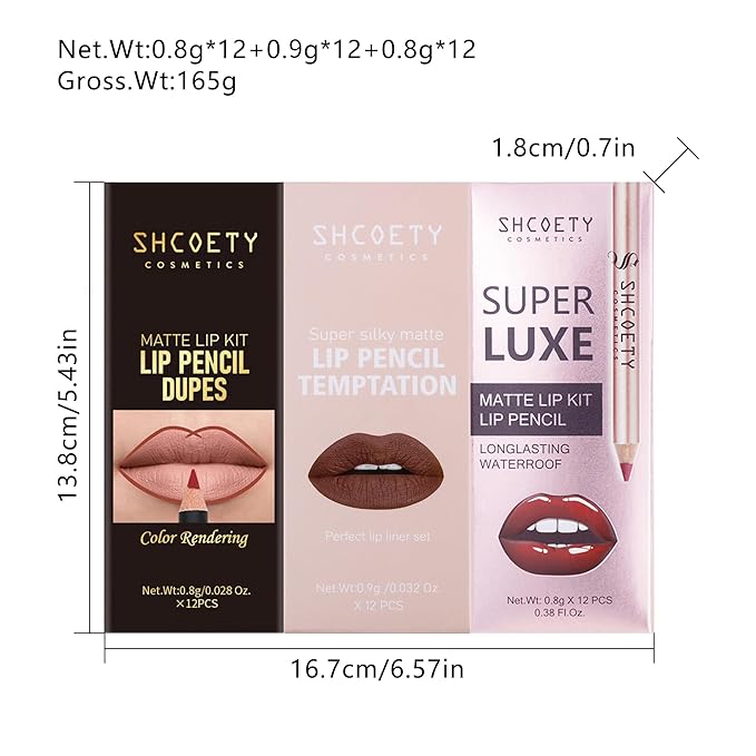 SHCOETY Matte Lip Liner Set, 36 Pieces Waterproof Lip Pencils,Assorted Colors
