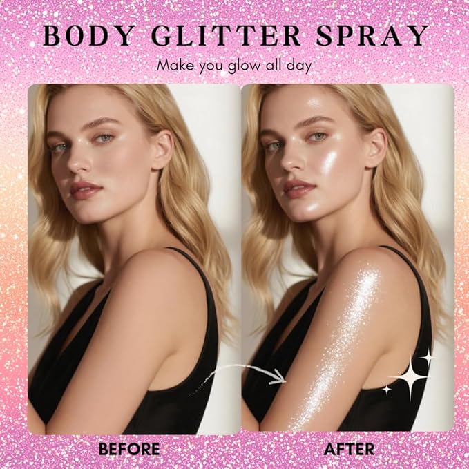 Body Glitter Spray, Hair Glitter Spray, Body Shimmer Powder, Face Glitter Highlighter, Glitter Spray, Body Shimmer Spray for Skin (BSP-Rainbow)