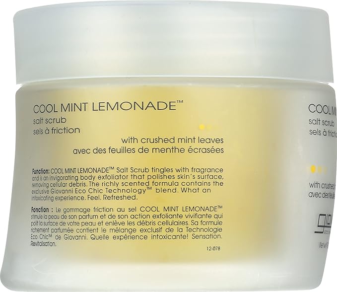 GIOVANNI Cool Mint Lemonade Salt Scrub - Salt Based Body Scrub, Gentle Body Exfoliant With Crushed Mint Leaves, Essential Oils, Aloe, Invigorating & Energizing Mint & Lemon Body Scrub - 9 oz (1 Pack)
