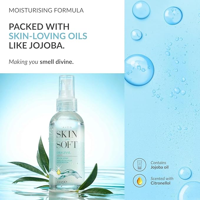 AVON SKIN SO SOFT Original Jojoba Oil Spray – Lightweight DRY Oil with Natural Moisturizing JOJOBA for Silky Smooth, Hydrated Skin 5.Fl Oz 150 ML (3-PACK)