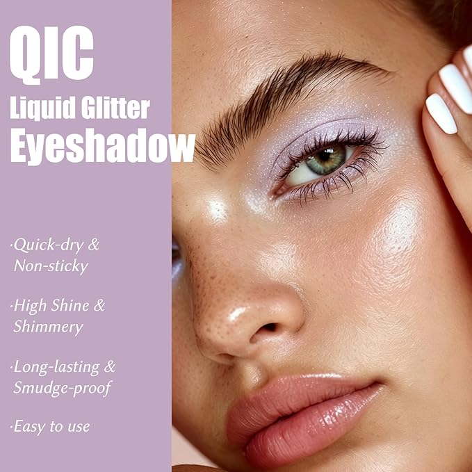 QIC Liquid Glitter Eyeshadow, Metallic & Shimmer Finish, Long Lasting, Non-Creasing, Smudge-proof, Lightweight Formula Liquid Eyeshadow for All Skin Tones, Buildable Color (09 Cherry Blossoms)