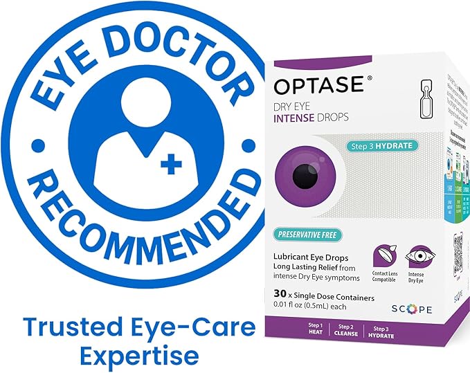 Optase Dry Eye Intense Drops, 30 Single Dose Vials – Preservative Free Eye Drops for Dry Eyes – Moderate to Severe Artificial Tears - Contact Lens Compatible - .01 fl oz per Vial
