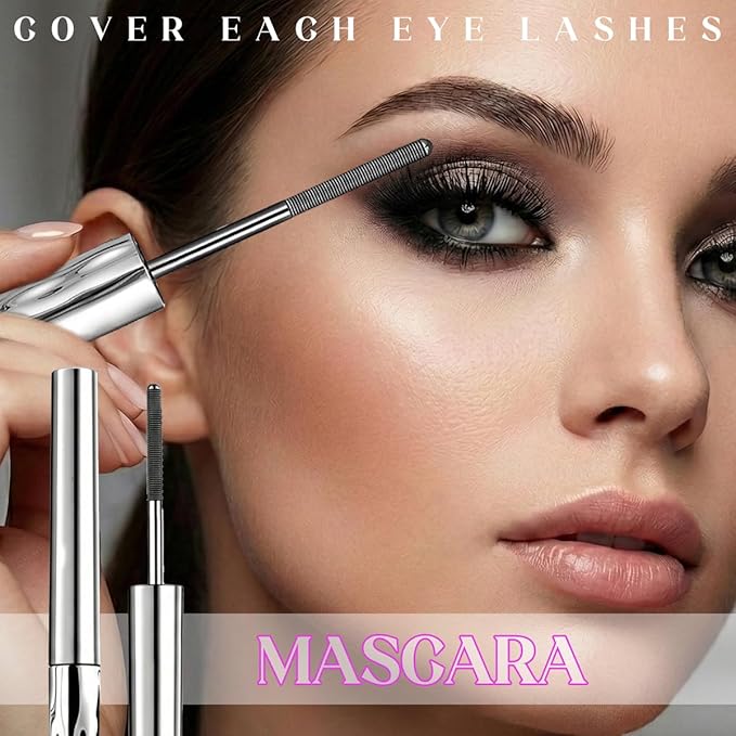 3D Curling Eyelash Iron Mascara, Ultra-Fine Lengthening Waterproof Quick-Dry Metal Wand Mascara Tubing, Washable, Long-lasting, Smudge Proof & No Flaking (Brown)