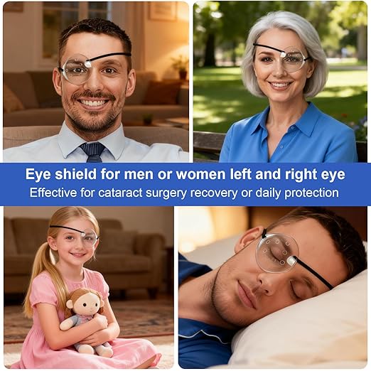 AMZVIO 2Pcs Eye Shield After Cataract Surgery,Clear Eye Protector with Adjustable Strap, Medical Eye Patches for Adults, Plastic Hard Protection Cover for Sleeping After Surgery (1 Black+1 White)