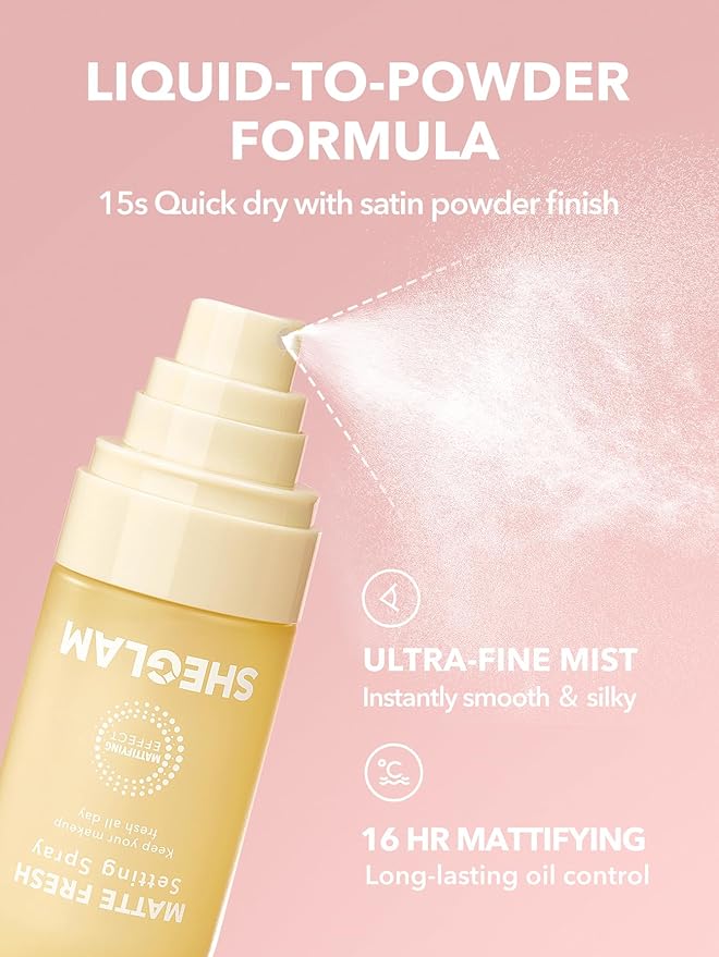 SHEGLAM Matte Fresh Setting Spray Ultra Matte Liquid-To-Powder Long Lasting Makeup Locking Spray Oil-Control Non-Greasy Makeup Setting
