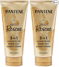 Pantene Miracle Rescue 3 in 1 Leave In Conditioner,Rinse off Conditioner,Heat Protectant for Hair,Detangler,Anti Frizz,Moisturizing,For All Hair Types,Safe-for Color Treated-Hair,6.0 fl oz,(Pack of 2)