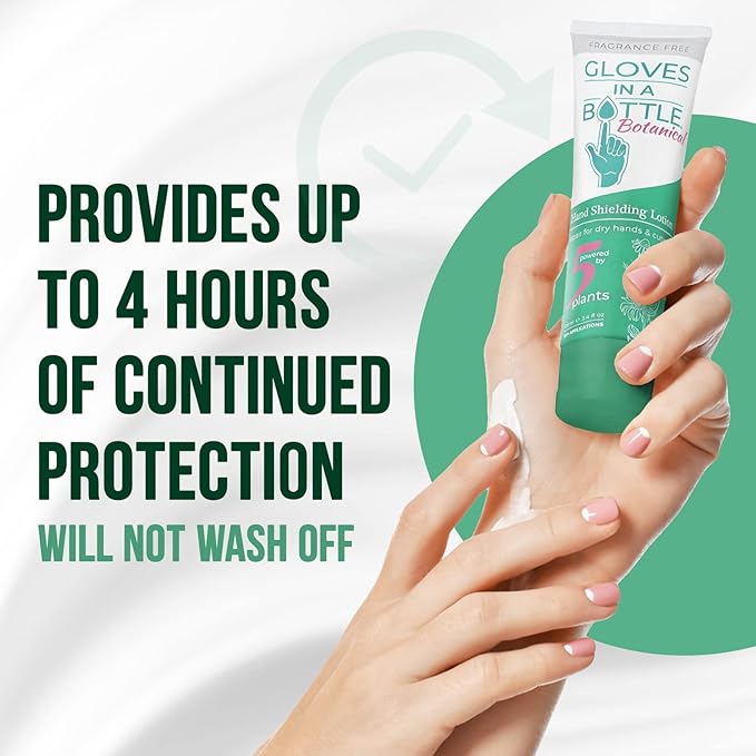 Gloves In A Bottle Shielding Lotion - Great for Dry Itchy Skin! Grease-less and Fragrance Free! Second Skin for Hands & Body (3.4 Fl Oz (Pack of 2), Regular &Botanical)