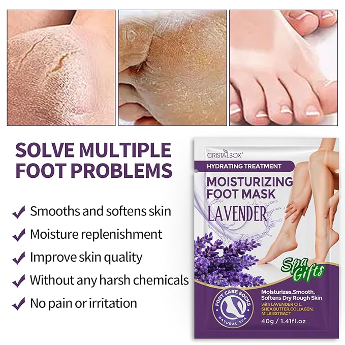 6 Pack Moisturizing Foot Mask,Hydrating Foot Masks for Dry Cracked Feet,Moisturizing Socks Dry Skin Moisturizer for Soft and Smooth Touch Feet,Foot Care Spa Gifts for Women Men Mothers Day Gifts