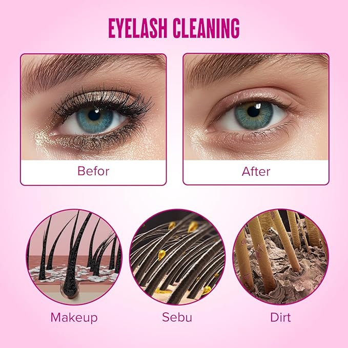 STACY LASH Lash Shampoo 100ml Kit Foaming Cleanser with Eye Lash Spoolies & Rinse Bottle & Cleansing Pad & Brush for Eyelash Extensions & Clusters & Natural Eyelashes