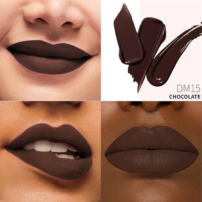 Depuplum 3Pc Matte Liquid Lipsticks for Women Red Lipstick Brown Lisptick Purple Lipstick Cruelty Free Long Lasting Lip Makeup, DM15+22+29