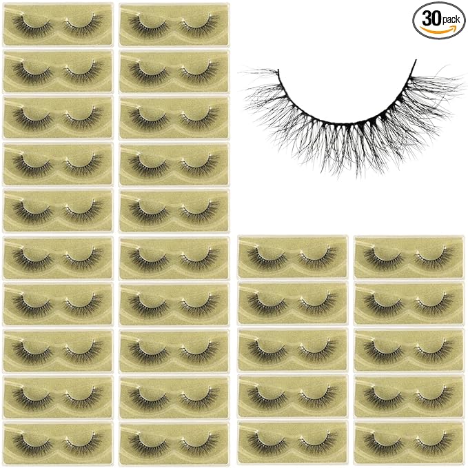 APCYUST Lashes Mink Bulk 30 Pair Wholesale Lashes 5D Fluffy Eyelashes Wholesale Faux Mink Eyelashes Natural Medium Length Fake Lash with Portable Pack (Semi-Full 30 Pairs)