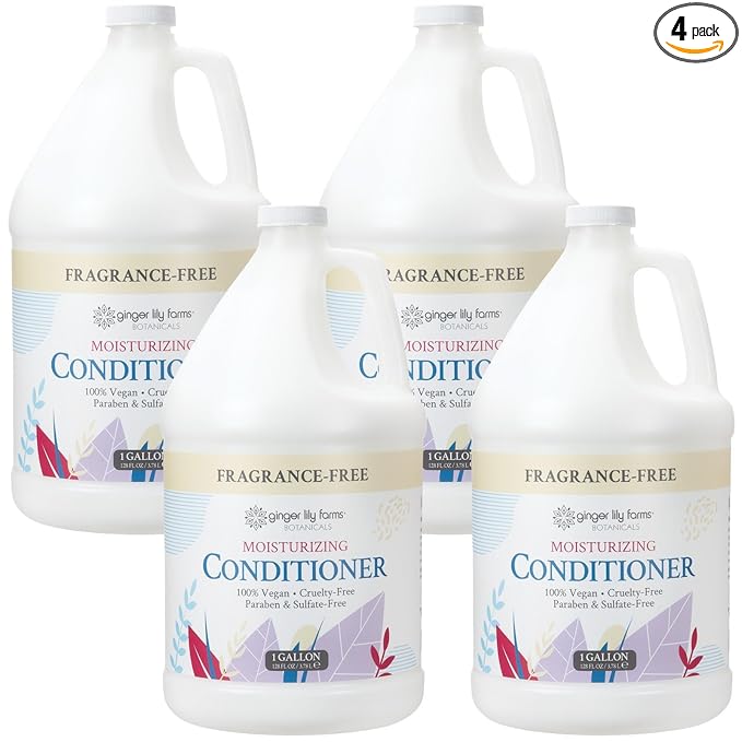 Ginger Lily Farms Botanicals Moisturizing Conditioner for Dry Hair, 100% Vegan & Cruelty-Free, Fragrance Free, 1 Gallon Refill (Pack of 4)