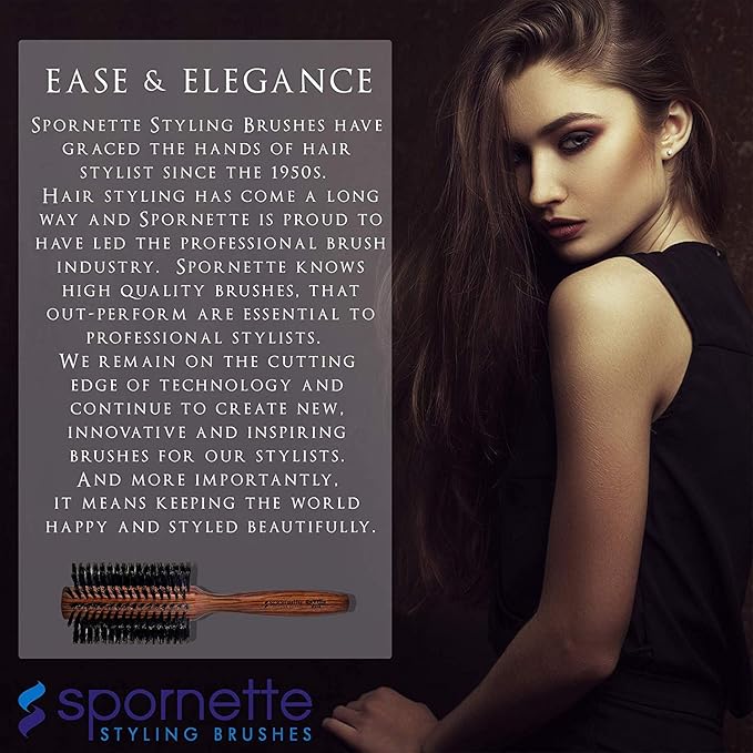 Spornette Deville Boar Bristle Round Brush for Women - Large Round Hair Brush for Blow Drying, Curling & Styling - Adds Shine, Volume & Lift to All Hair Types (2.5 Inch)
