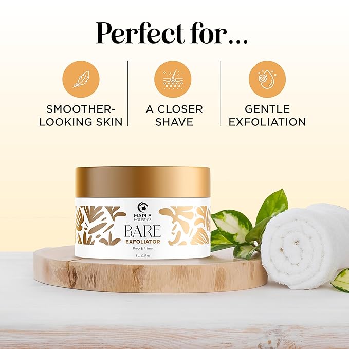 Bare Pre Shave Exfoliator for Women - Ingrown Hair Exfoliating Scrub for Bikini Area Legs & Underarms with Glycolic Acid & Volcanic Sand Exfoliants - Smoothing Bikini Area Exfoliator Pre Shave Scrub