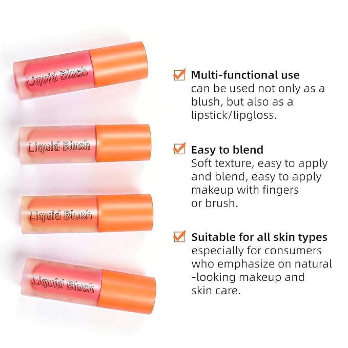 Liquid Blush, Long-lasting & Blendable Liquid Blush for High-Pigment Color, Achieve a Soft, Dewy, Healthy Natural Finish (06-Cream Orange, 0.2 Ounce)