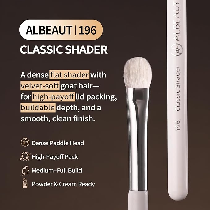 Albeaut Eye Shadow Brush For Shading, Dense & Soft Eyeshadow Applicators for Smokey Eyes Makeup, Powder Eye Shadow Blender (196 Classic Shader)