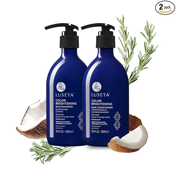 Luseta Blue Shampoo for Brassy Hair and Brunettes, Level Up Tones Down Orange & Copper Hues, Blue Shampoo and Conditioner for Color Treated Hair, Targets Brassy and Refresh cool-toned colors 2x16.9oz