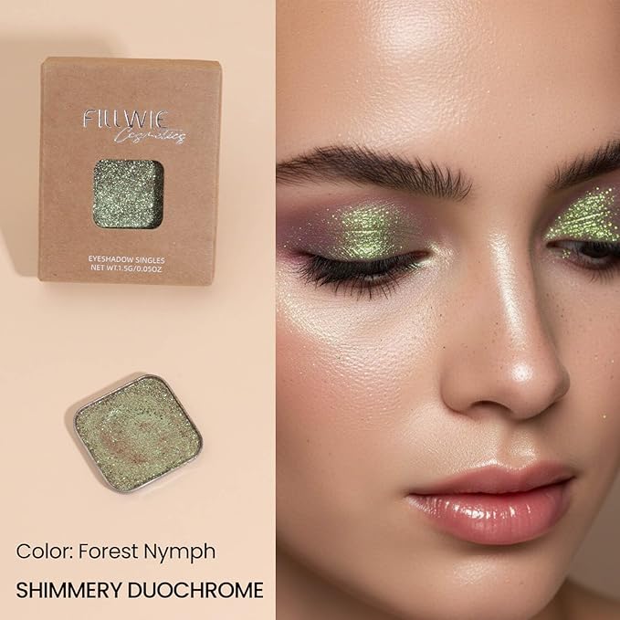 Duochrome Chameleon Eyeshadow, Gold to Purple Iridescent Shift, Cream-to-Powder High Pigment, Zero Fallout Metallic Shimmer, Long Wear Eye Makeup, Fits Magnetic Makeup Palettes (Forest Nymph)