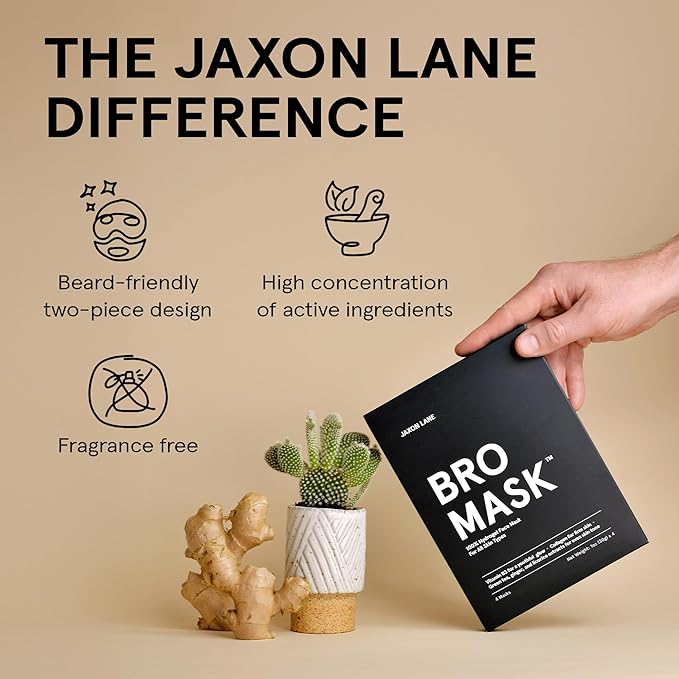 JAXON LANE BRO MASK Premium Korean Face Mask for Men (2 x 4 Pack) - Anti Aging Sheet Masks w/Hydrogel, Vitamin C, Hydrolyzed Collagen, & Hyaluronic Acid - Perfect Skin Care for Men
