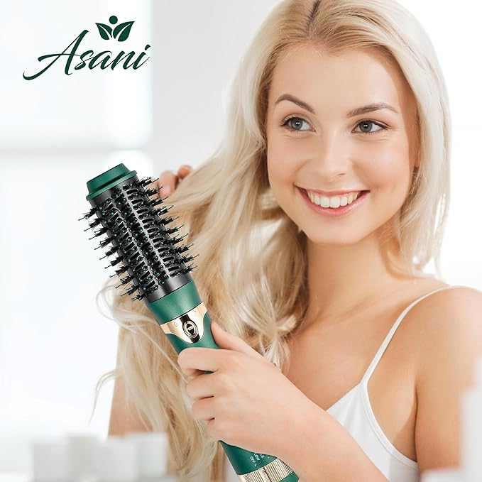 Asani Hot Air Brush - Multipurpose Blow Dryer Brush with Interchangeable Heads, Heated Round Brush for Curling or Straightening, Volumizer and Styling Tool for All Hair Types