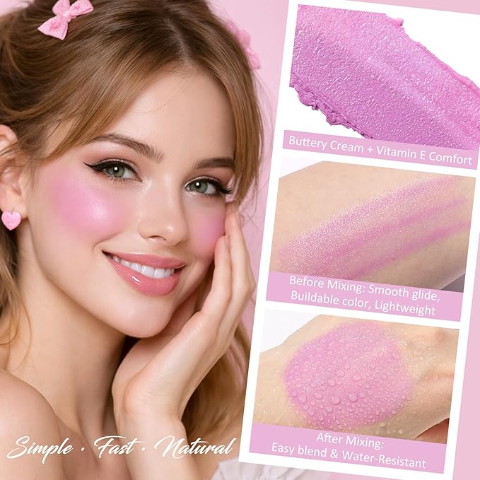 UCANBE Purple Cream Blush Stick for Cheeks, Duo-Tone Buildable Blush Makeup, Hydrating Lightweight Face Blush with Vitamin E, Natural Dewy Finish, Long-Wearing, Water-Resistant