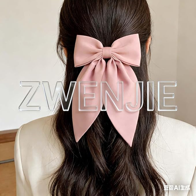 Hot Pink Bows Hair Clips for Women - ZWENJIE Oversized Non-Slip Large Satin French Hair Clip Claw Accessory for Girls Thick/Thin Hair Barrettes for styling