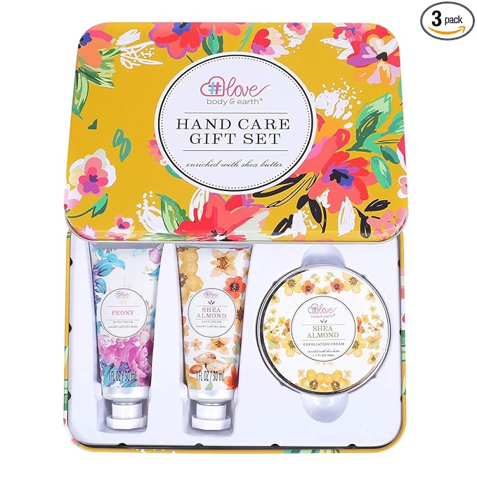 BODY & EARTH # LOVE Hand Cream Gifts Set for Women,Mothers Day Gifts for Mom,Teacher Appreciation Gifts,Nurses Week Gift,Hand Care Set with 2 Hand Cream & Exfoliating Cream,Hand Lotion Travel Size