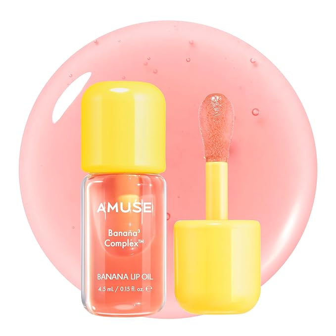 Amuse SEOUL Banana Lip Oil (04 JUICY PEACH) - Moisturzing Lip Oil Stain, Banana Scent, Hydrating Nourshing Crystal Clear Lip Stain, Lightweight Non-Sticky Glossy Finish, Vegan, Korean Beauty Makeup